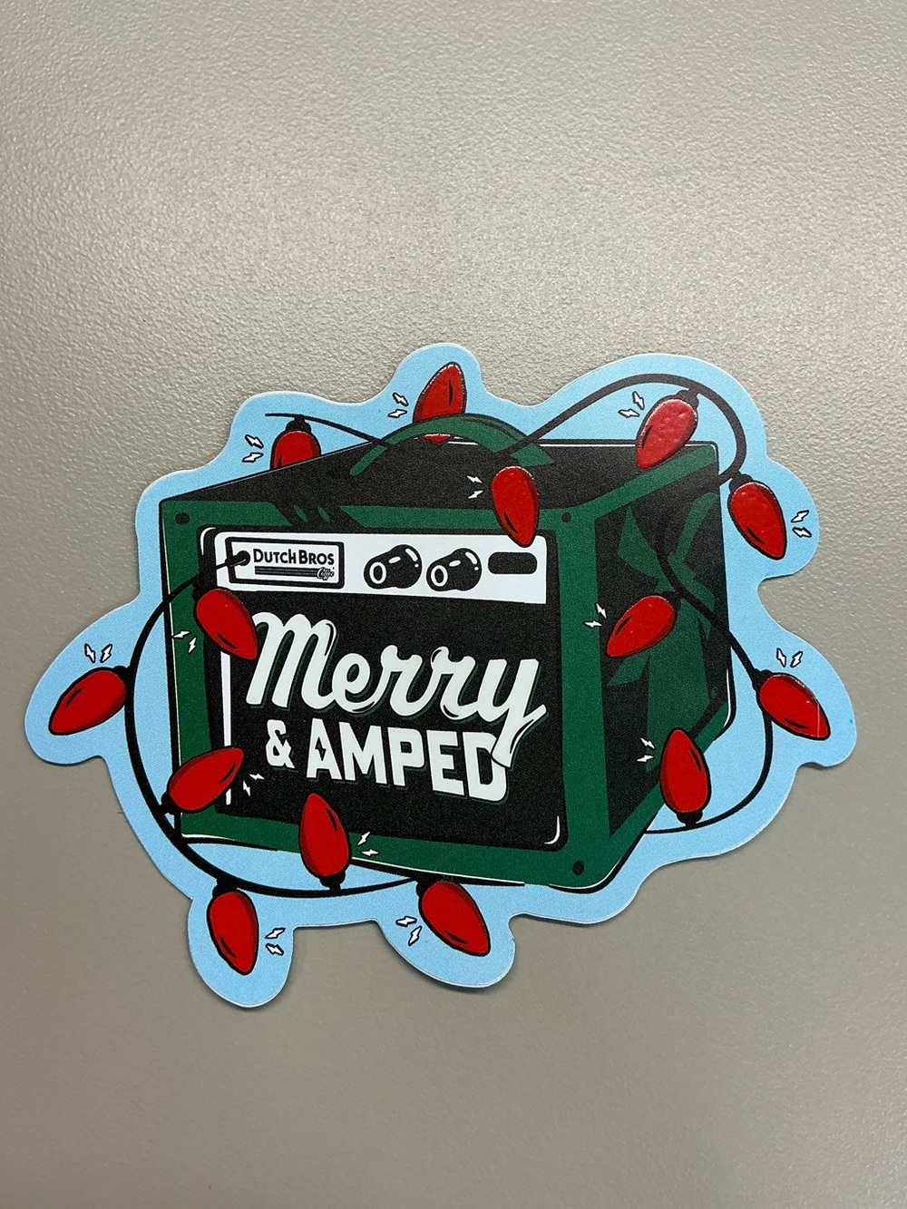 Dutch Bros Green Amplifier Sticker with Red Lights